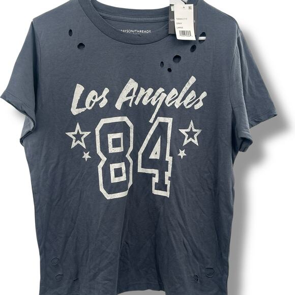 NEW Grayson Threads Distressed Graphic Tee Large Los Angeles Boxy T-Shirt NWT - Picture 2 of 7